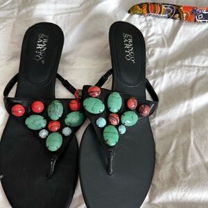 Franco Sarto Black Sandals with Red and Green Beads
